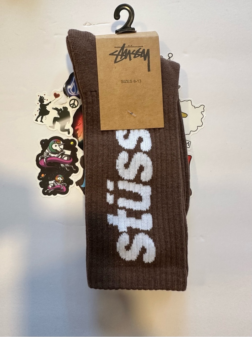 Stussy Stock Logo Crew Socks Brown Size 8-13 - 1 Pair Authentic- New